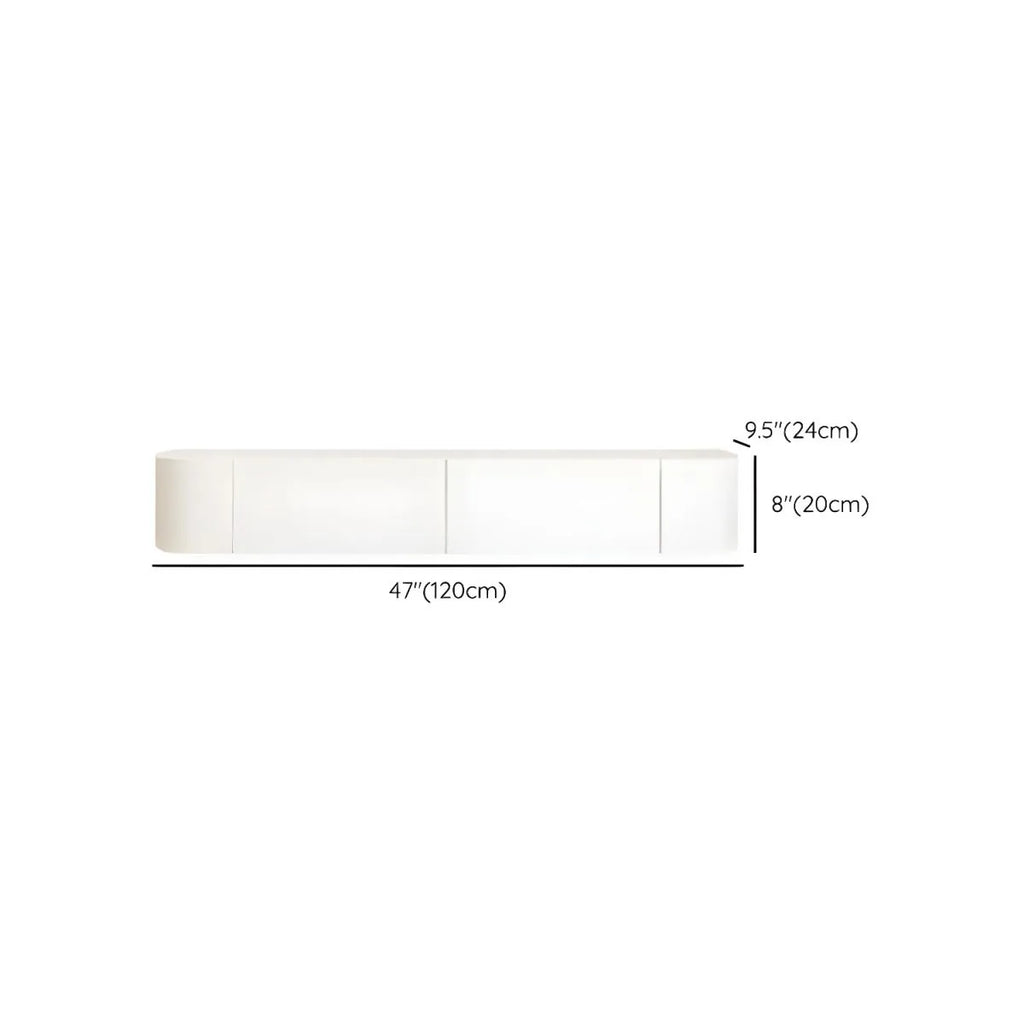 Modern White Wood Floating TV Stand with Push-to-Open Cabinets Dimensions
