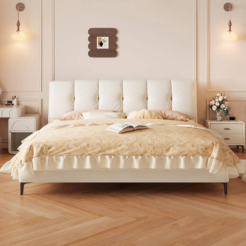 Modern White Wood Panel Bed Frame with Headboard