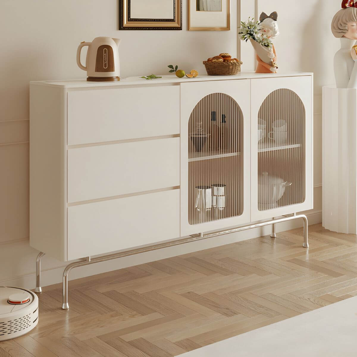 Modern White Wood Server with Stone Countertop – Stylish and Functional Main Product Image Main image