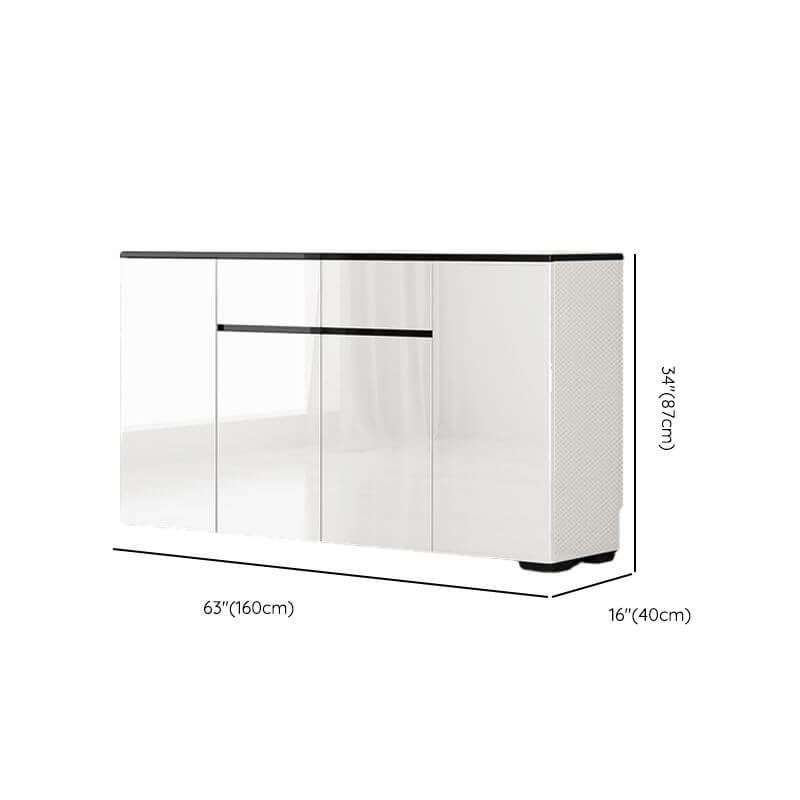 Modern White Wood Sideboard with Black Glass Top and Press-to-Open Cabinets Dimensions
