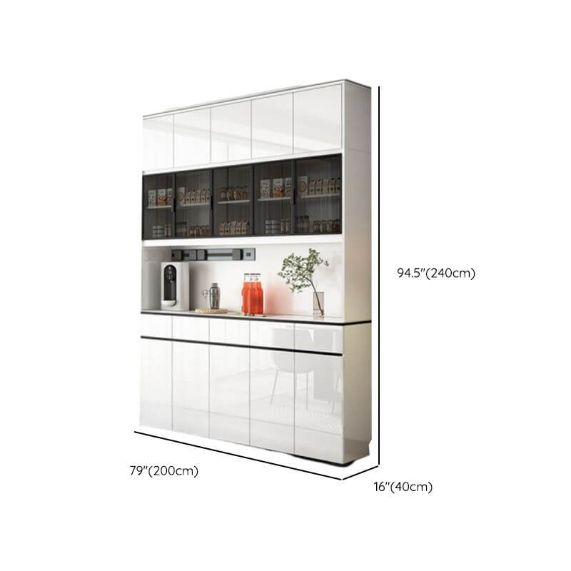 Modern White Wood Sideboard with Black Glass Top and Press-to-Open Cabinets Dimensions