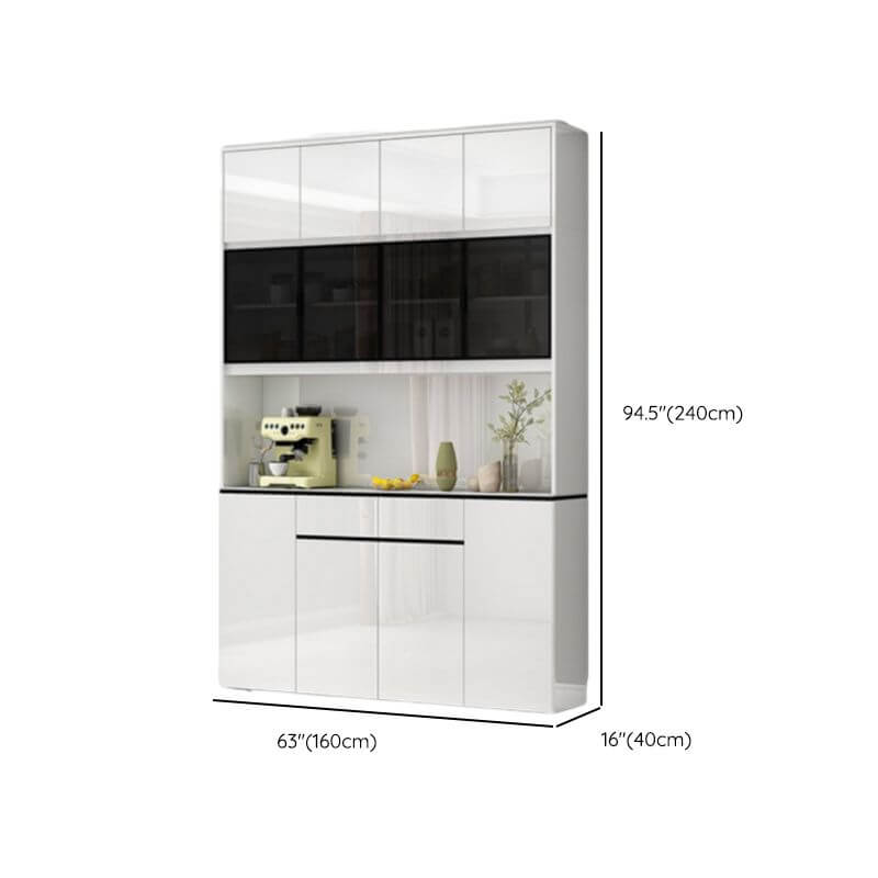 Modern White Wood Sideboard with Black Glass Top and Press-to-Open Cabinets Dimensions