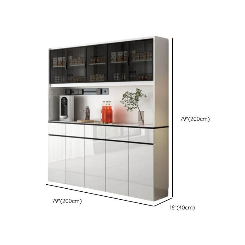 Modern White Wood Sideboard with Black Glass Top and Press-to-Open Cabinets Dimensions