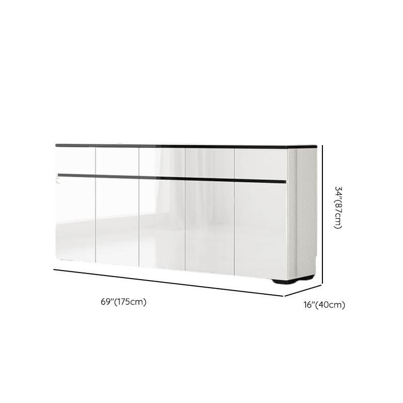 Modern White Wood Sideboard with Black Glass Top and Press-to-Open Cabinets Dimensions