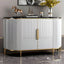 Modern White Wood Sideboard with Faux Marble Top and Geometric Detailing