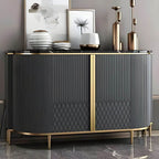 Modern White Wood Sideboard with Faux Marble Top and Geometric Detailing