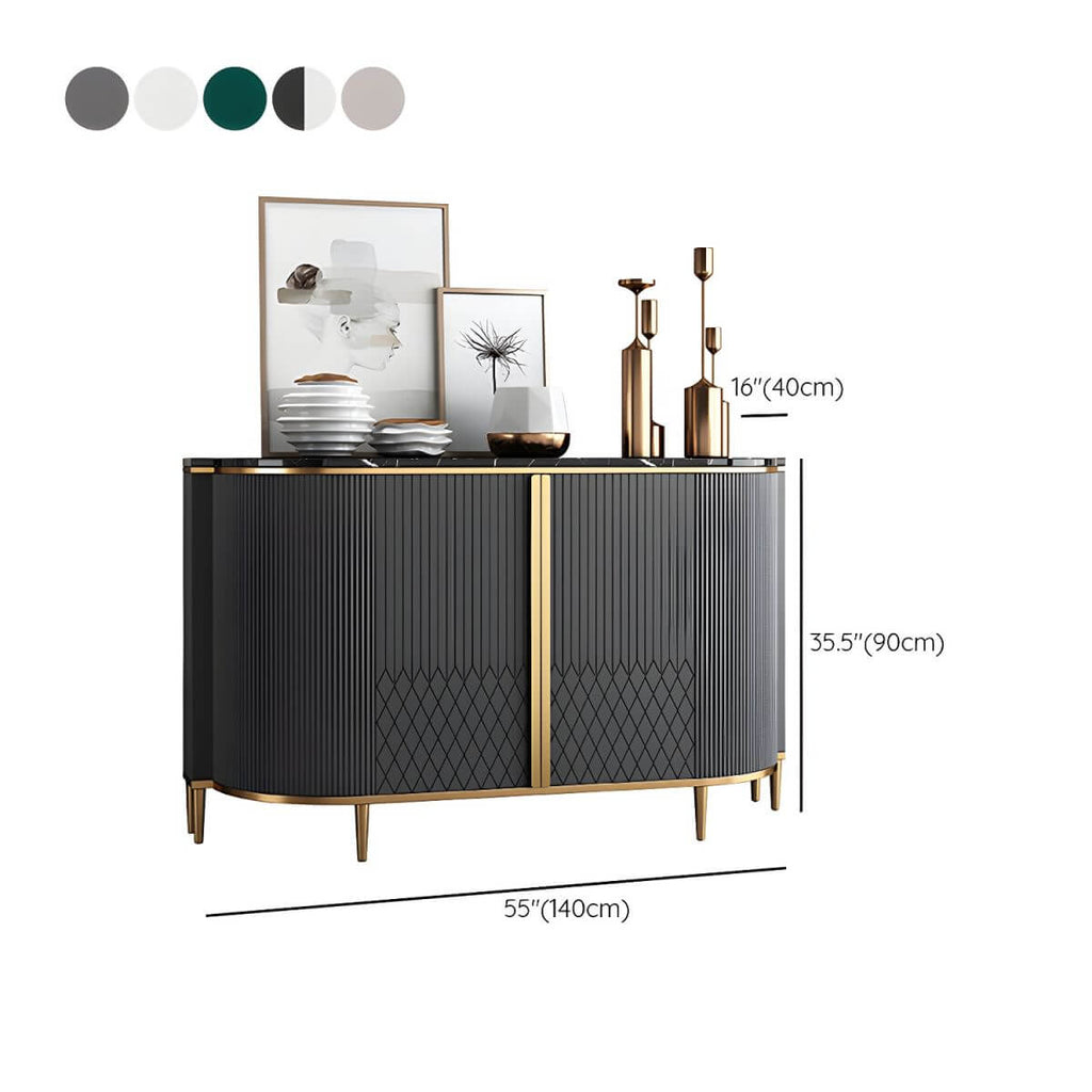 Modern White Wood Sideboard with Faux Marble Top and Geometric Detailing Dimensions