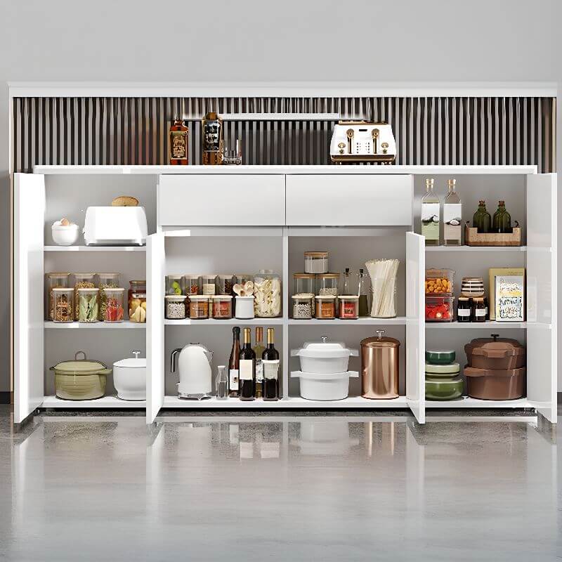 Modern White Wood Sideboard with Stone Top and Hidden-Release Cabinets Secondary image