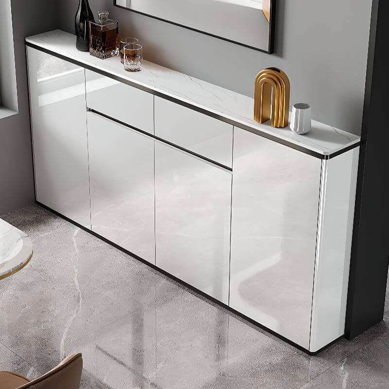Modern White Wood Sideboard with Stone Top and Hidden-Release Cabinets Main Product Image Main image
