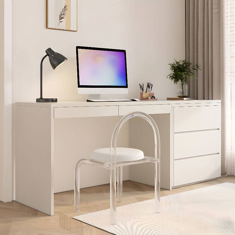 Modern White Wood Writing Desk with 5 Drawers for Kids Secondary image