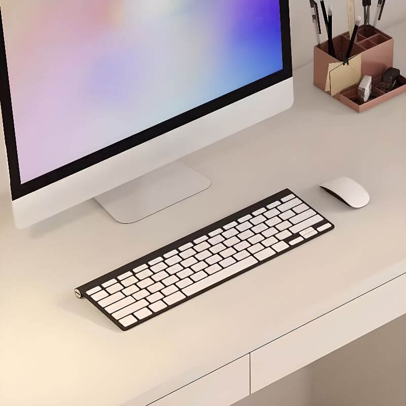 Modern White Wood Writing Desk with 5 Drawers for Kids