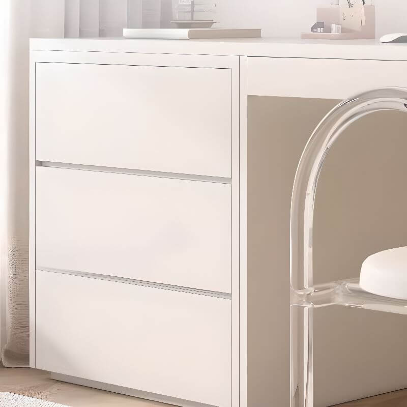 Modern White Wood Writing Desk with 5 Drawers for Kids