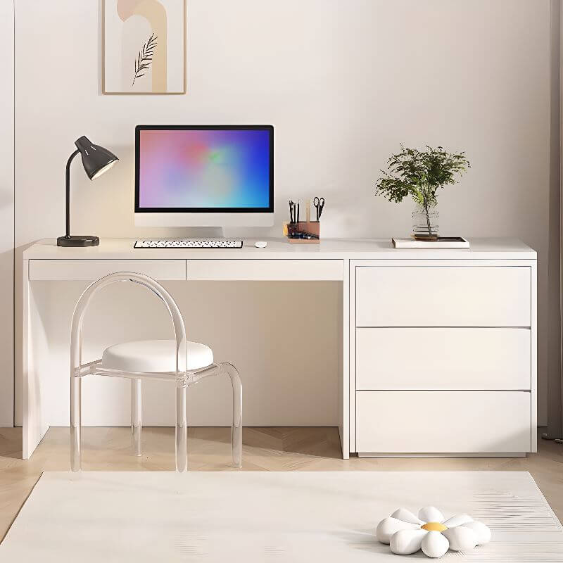 Modern White Wood Writing Desk with 5 Drawers for Kids Main Product Image Main image