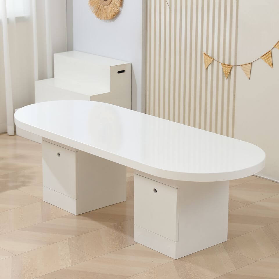 Modern White Wood Writing Desk With Green Base