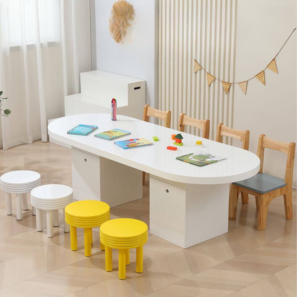 Modern White Wood Writing Desk With Green Base