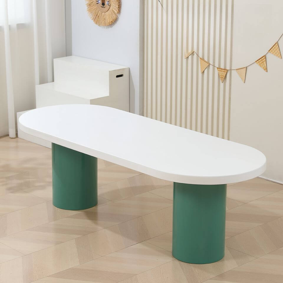 Modern White Wood Writing Desk With Green Base Main Product Image