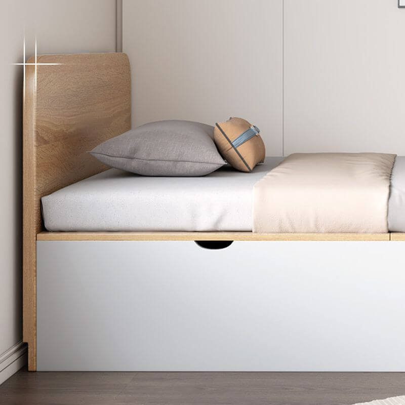 Modern White Wooden Bed with Storage for Kids and Teens