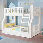Modern White Wooden Bunk Bed with Ladder and 2 Mattresses