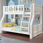 Modern White Wooden Bunk Bed with Ladder and 2 Mattresses