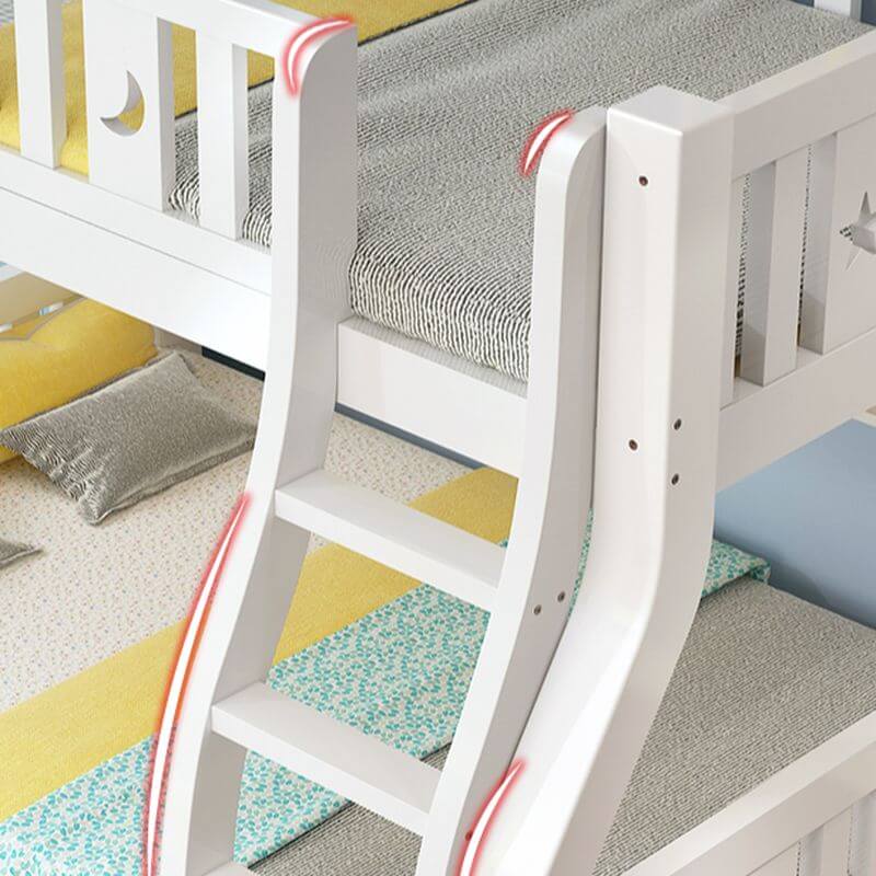 Modern White Wooden Bunk Bed with Ladder and 2 Mattresses