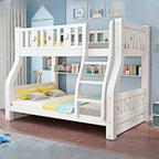 Modern White Wooden Bunk Bed with Ladder and 2 Mattresses