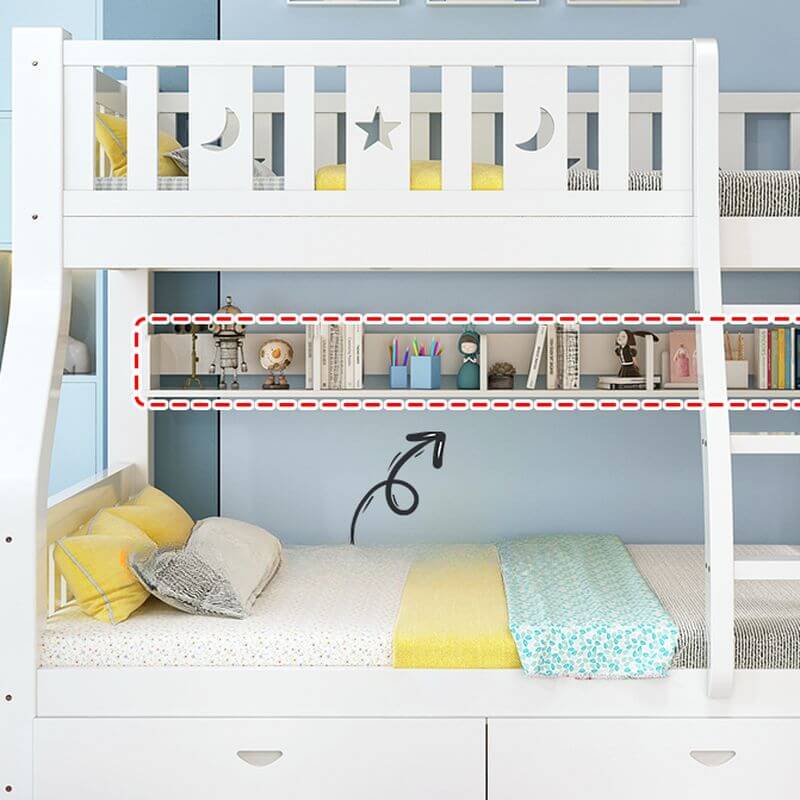 Modern White Wooden Bunk Bed with Ladder and 2 Mattresses
