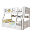 Modern White Wooden Bunk Bed with Ladder and 2 Mattresses