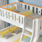 Modern White Wooden Bunk Bed with Ladder and 2 Mattresses
