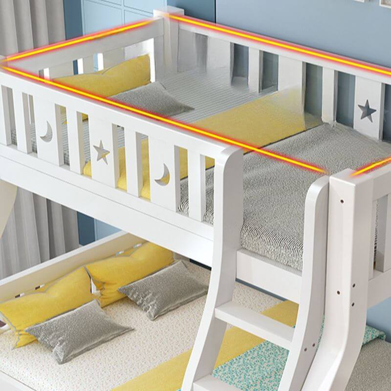 Modern White Wooden Bunk Bed with Ladder and 2 Mattresses