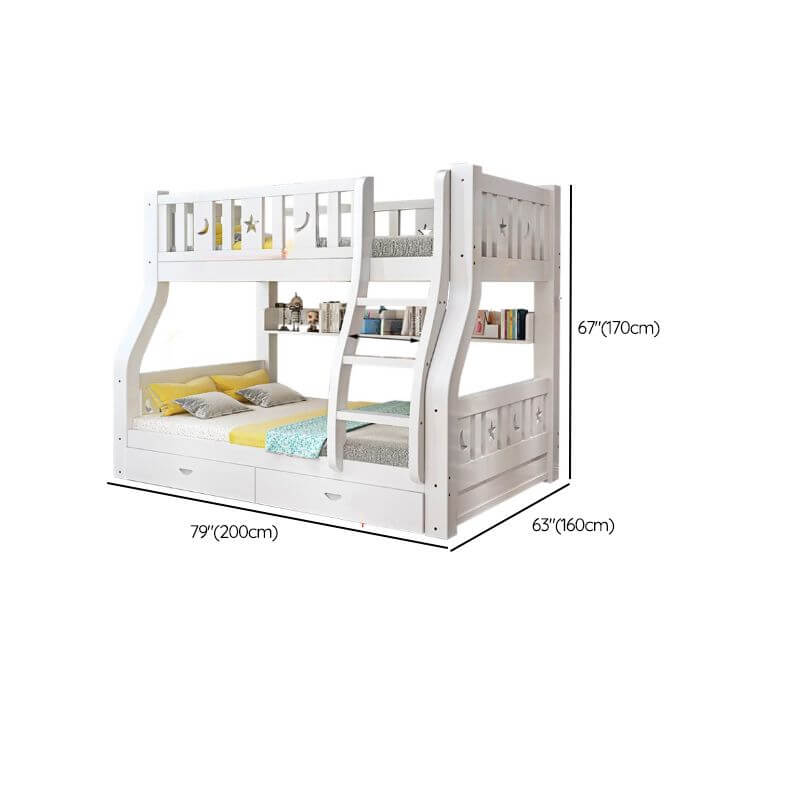 Modern White Wooden Bunk Bed with Ladder and 2 Mattresses Dimensions