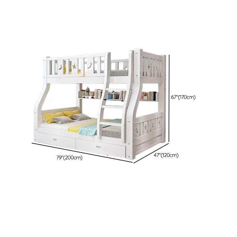 Modern White Wooden Bunk Bed with Ladder and 2 Mattresses Dimensions