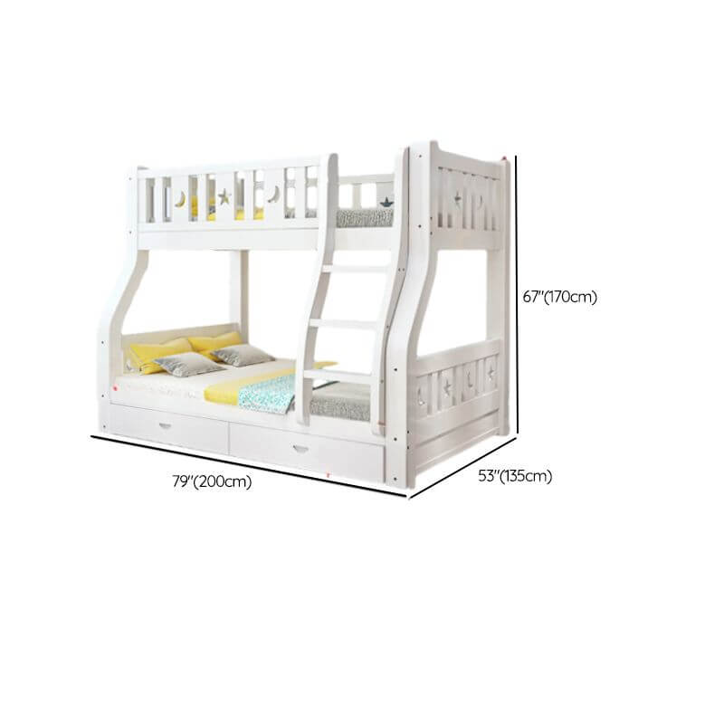 Modern White Wooden Bunk Bed with Ladder and 2 Mattresses Dimensions