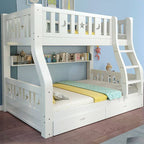 Modern White Wooden Bunk Bed with Ladder and 2 Mattresses Main Product Image