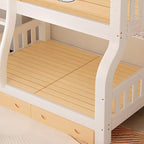 Modern White Wooden Bunk Bed with Ladder and Two Mattresses