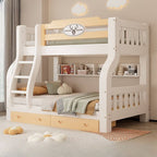 Modern White Wooden Bunk Bed with Ladder and Two Mattresses