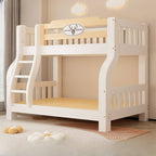 Modern White Wooden Bunk Bed with Ladder and Two Mattresses