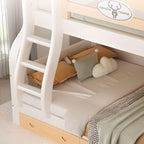 Modern White Wooden Bunk Bed with Ladder and Two Mattresses