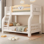 Modern White Wooden Bunk Bed with Ladder and Two Mattresses