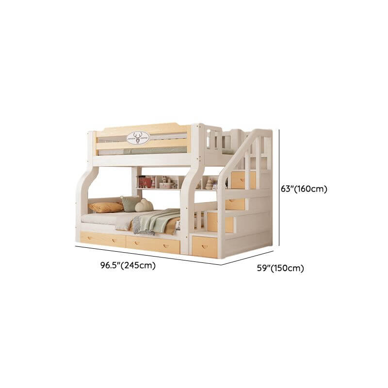 Modern White Wooden Bunk Bed with Ladder and Two Mattresses Dimensions