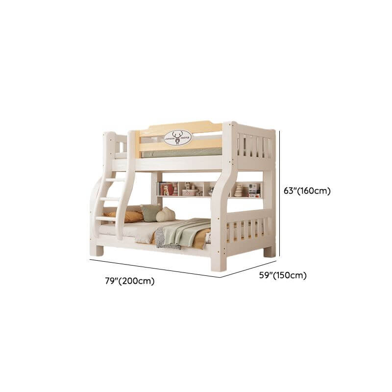 Modern White Wooden Bunk Bed with Ladder and Two Mattresses Dimensions