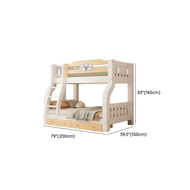 Modern White Wooden Bunk Bed with Ladder and Two Mattresses Dimensions