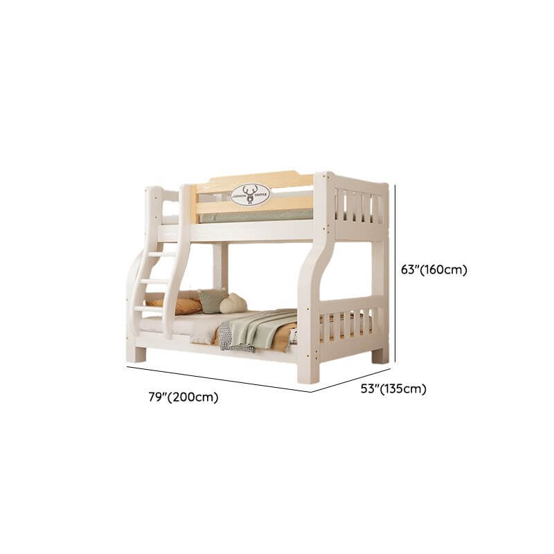 Modern White Wooden Bunk Bed with Ladder and Two Mattresses Dimensions