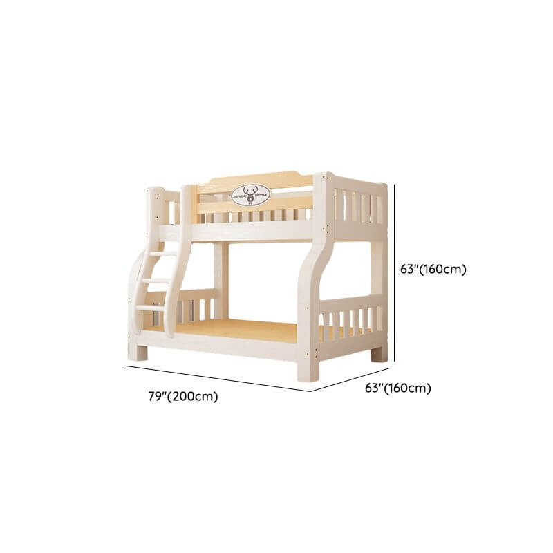 Modern White Wooden Bunk Bed with Ladder and Two Mattresses Dimensions