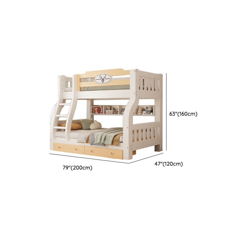Modern White Wooden Bunk Bed with Ladder and Two Mattresses Dimensions