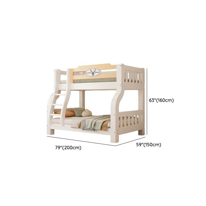 Modern White Wooden Bunk Bed with Ladder and Two Mattresses Dimensions