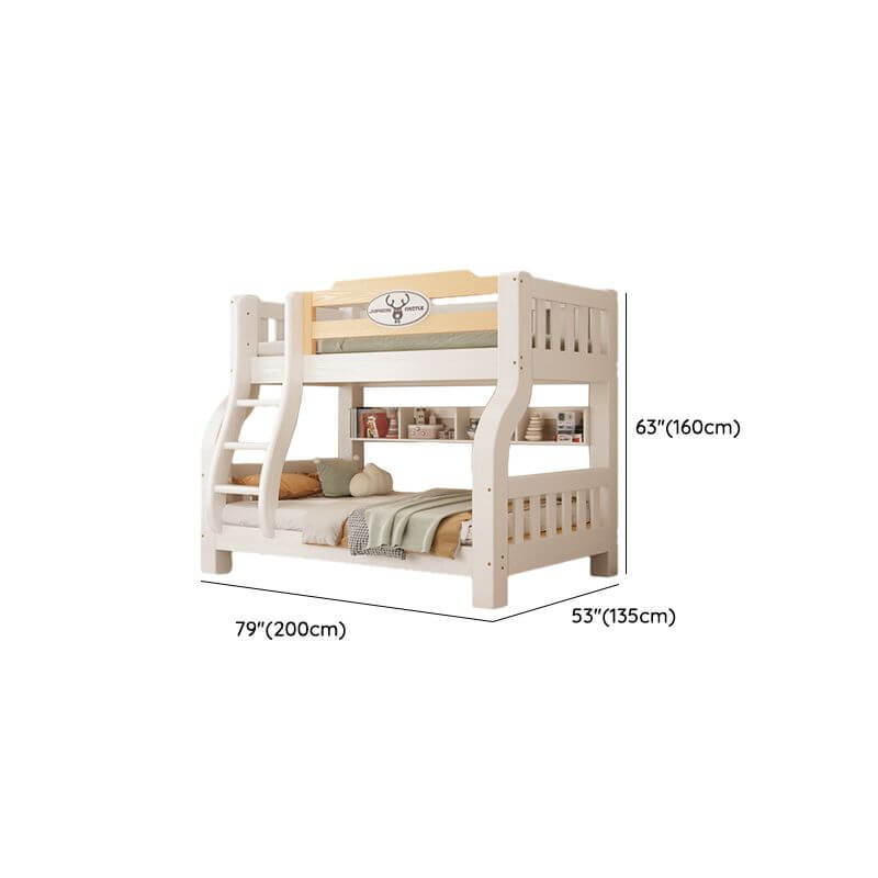 Modern White Wooden Bunk Bed with Ladder and Two Mattresses Dimensions