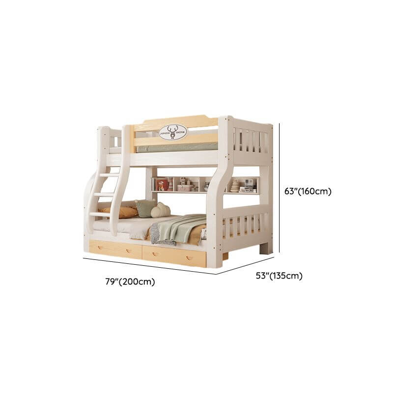 Modern White Wooden Bunk Bed with Ladder and Two Mattresses Dimensions