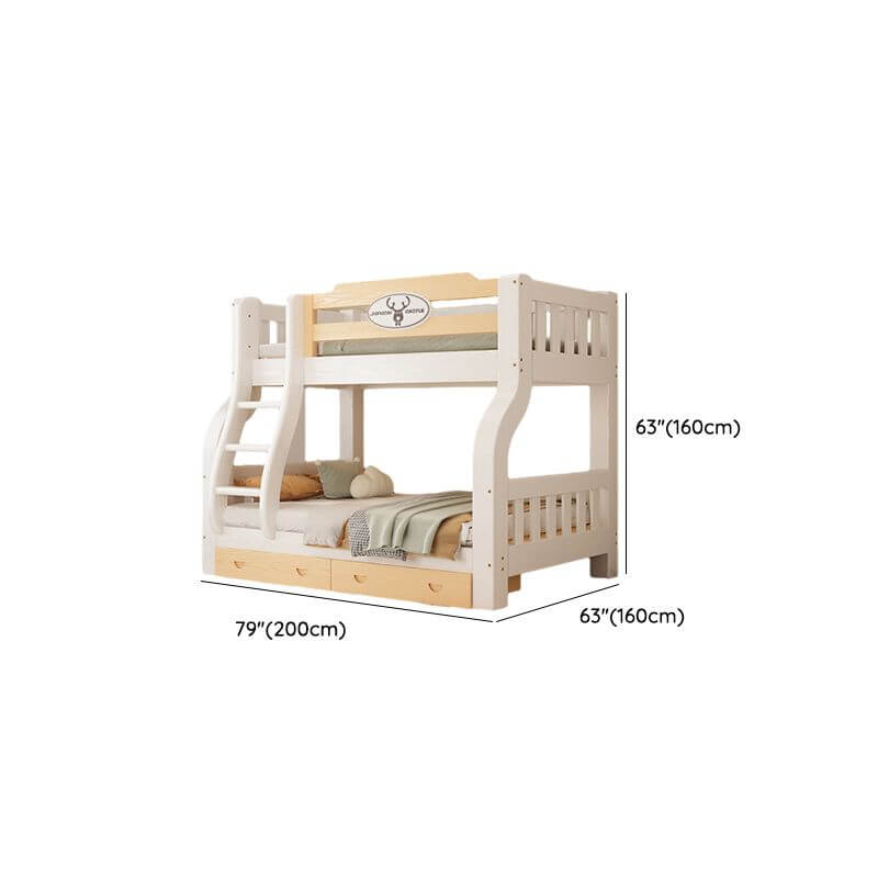 Modern White Wooden Bunk Bed with Ladder and Two Mattresses Dimensions