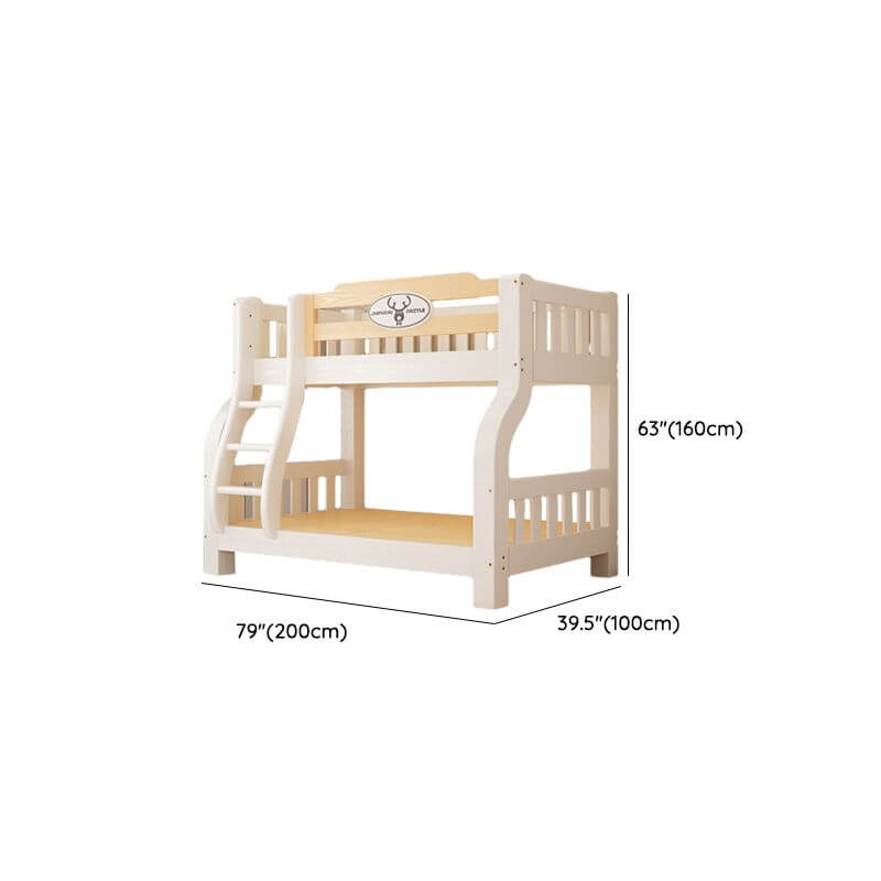 Modern White Wooden Bunk Bed with Ladder and Two Mattresses Dimensions