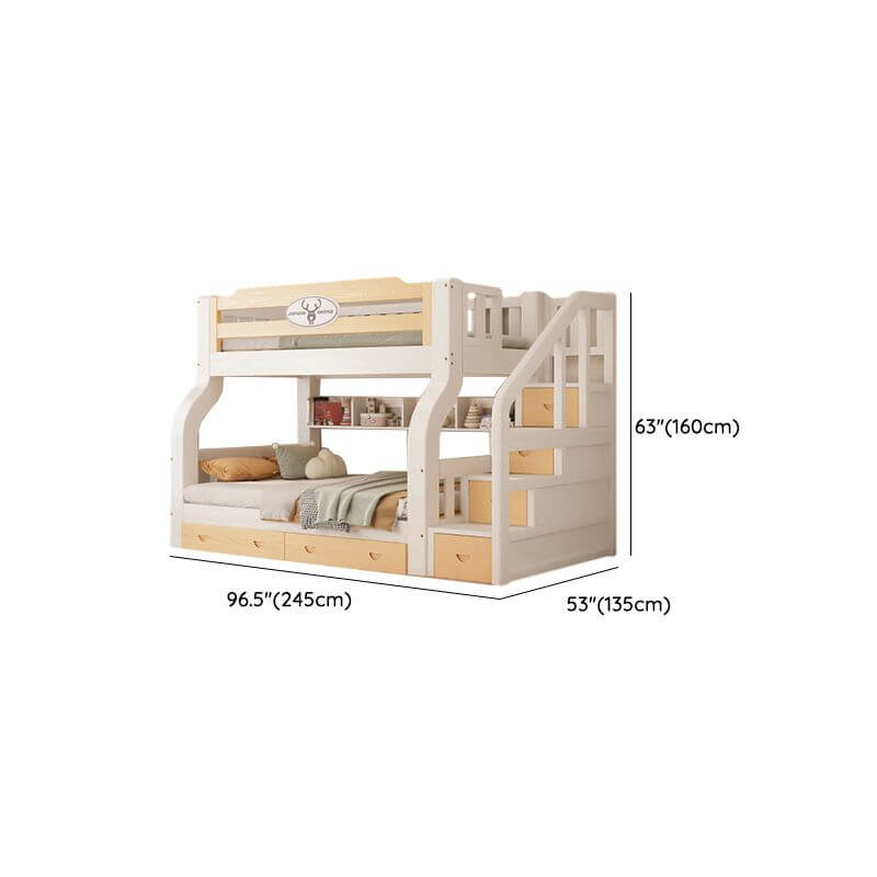 Modern White Wooden Bunk Bed with Ladder and Two Mattresses Dimensions